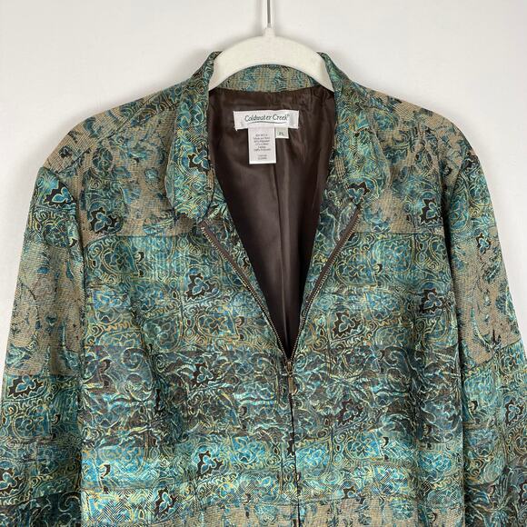 VTG Coldwater Creek Tapestry Jacket LP Green Floral Shimmery Boho Fairy Grunge - Picture 12 of 16